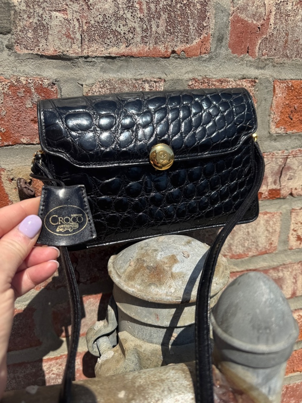 Longine’s Black Crocodile 🐊 &Leather Crossbody Bag with Gold HDW Vintage 1960s